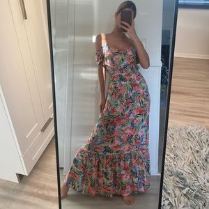 Tropical & floral off the shoulder dress